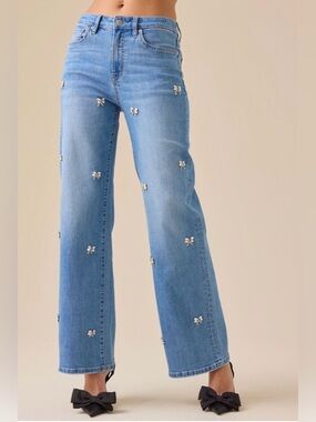 Altar'd State Light Blue Embellished Wide-Leg Jeans